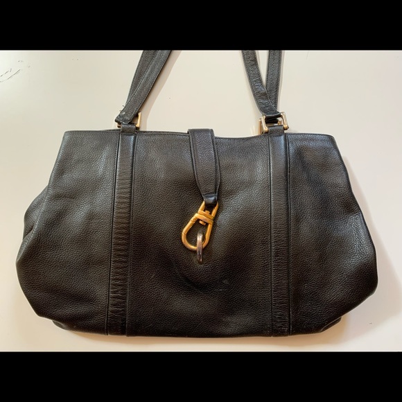 Auth vintage Cole Haan black leather tote Italy - Picture 1 of 15